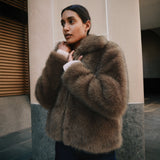 Brown Faux Fur Jacket by Albaray