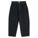 Relaxed fit black barrel leg jeans with wide leg cropped design, mid-rise organic cotton denim, sustainable and ethically made, versatile casual jeans for eco-conscious wardrobes