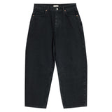 Relaxed fit black barrel leg jeans with wide leg cropped design, mid-rise organic cotton denim, sustainable and ethically made, versatile casual jeans for eco-conscious wardrobes