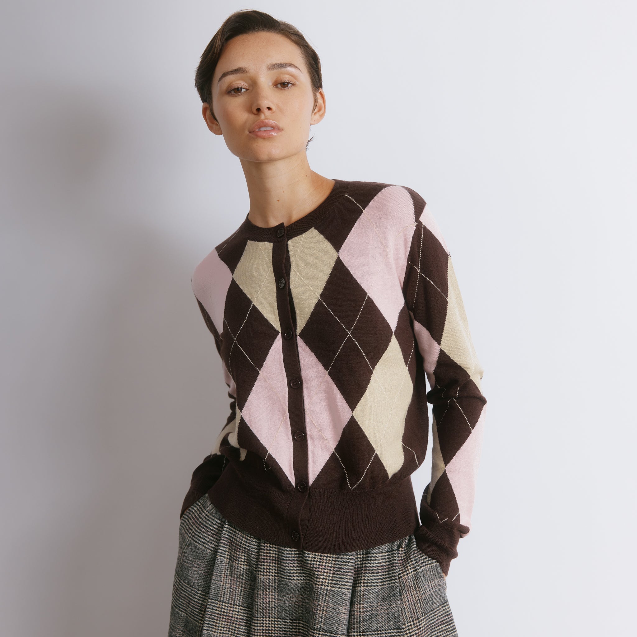 Pink Argyle Cardigan by Albaray