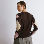 Argyle knit cardigan in pink and cream check design with retro style  