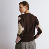 Argyle knit cardigan in pink and cream check design with retro style  