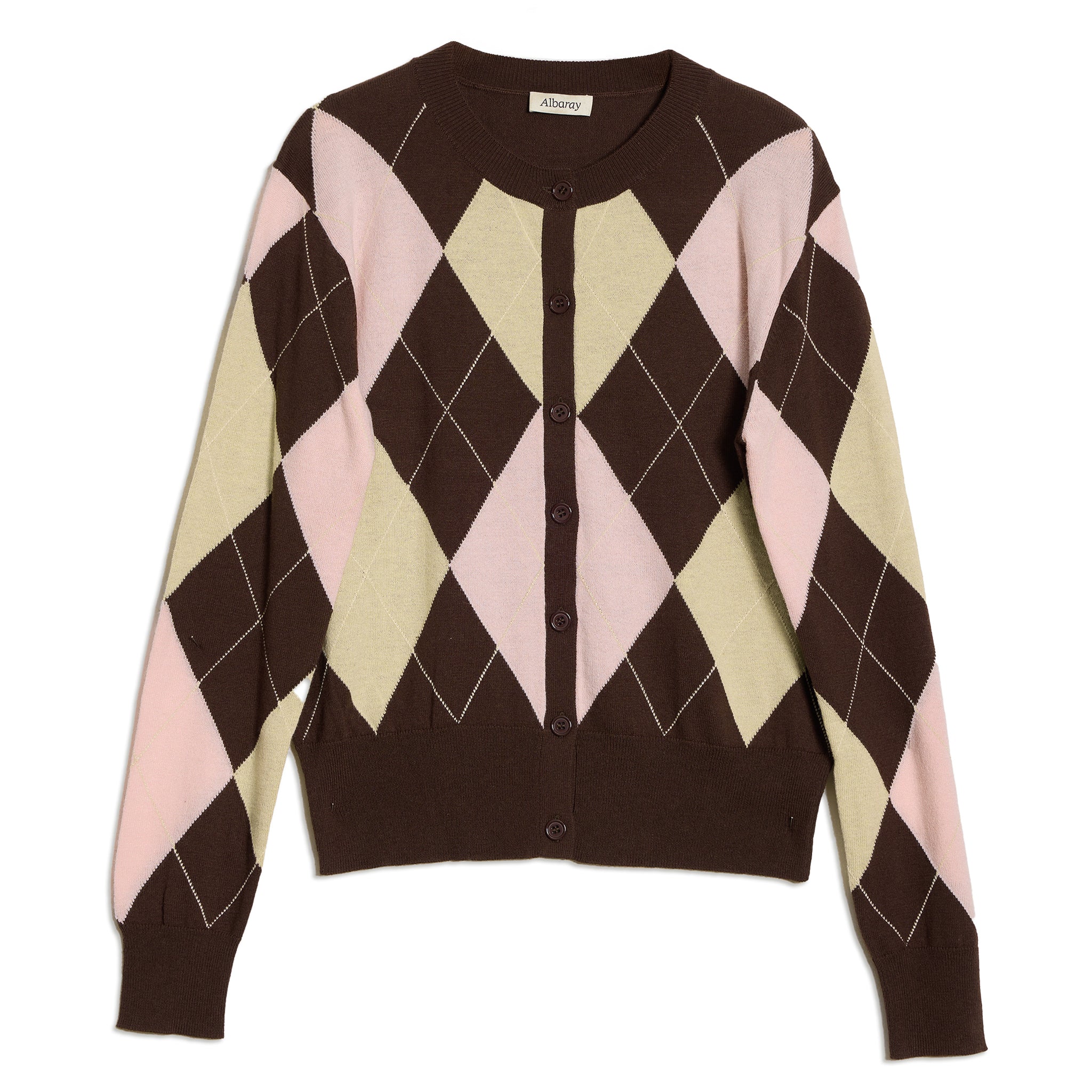 WomenÕs argyle cardigan in soft knitwear, chic pink check retro look  