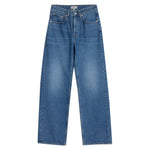 WomenÕs straight leg jeans styled as versatile mid rise denim staple  