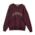 Stylish bordeaux embroidered sweatshirt featuring burgundy logo and crew neck, ideal for a conscious wardrobe essential.