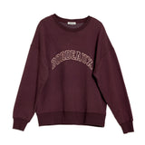 Stylish bordeaux embroidered sweatshirt featuring burgundy logo and crew neck, ideal for a conscious wardrobe essential.