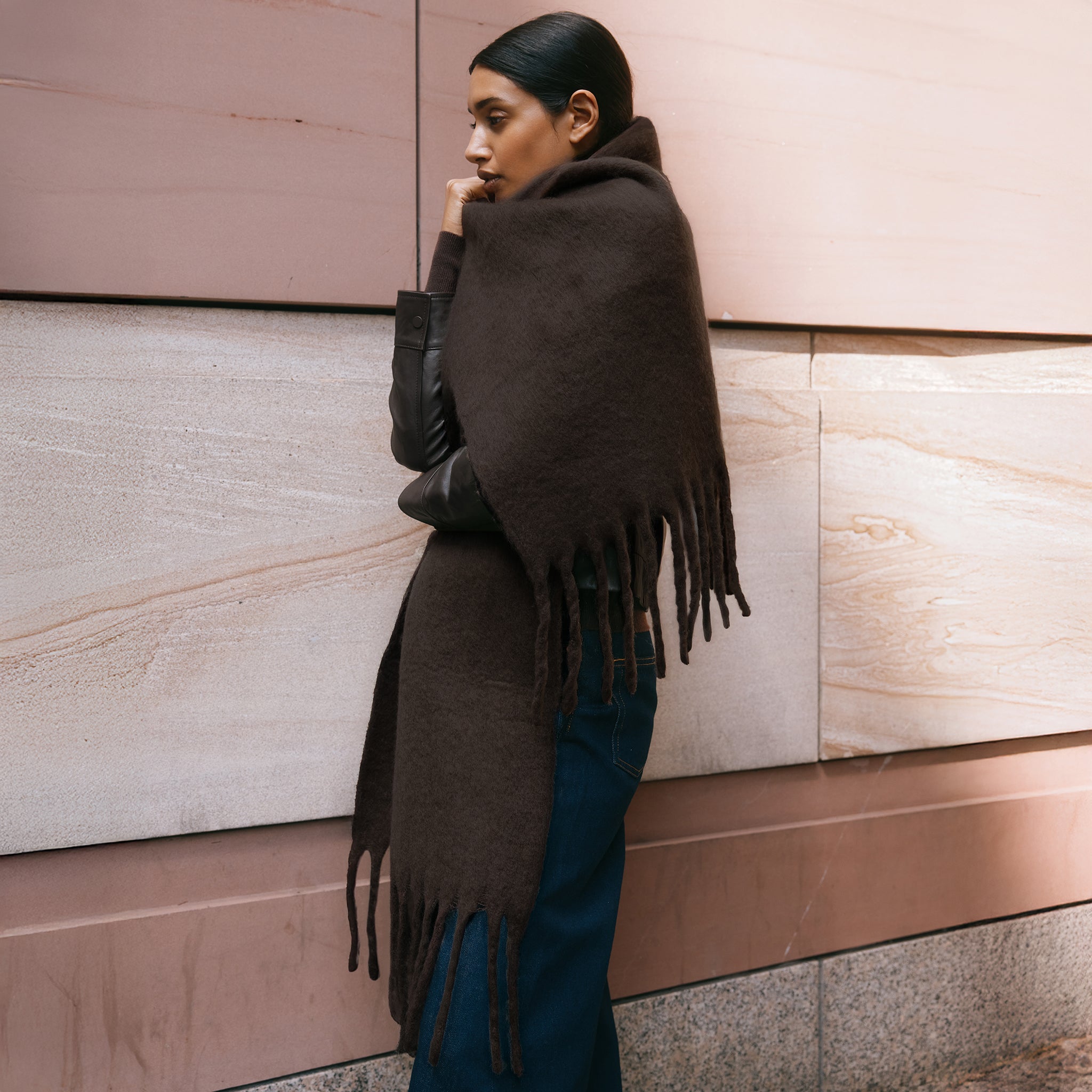 Chocolate Fluffy Scarf by Albaray