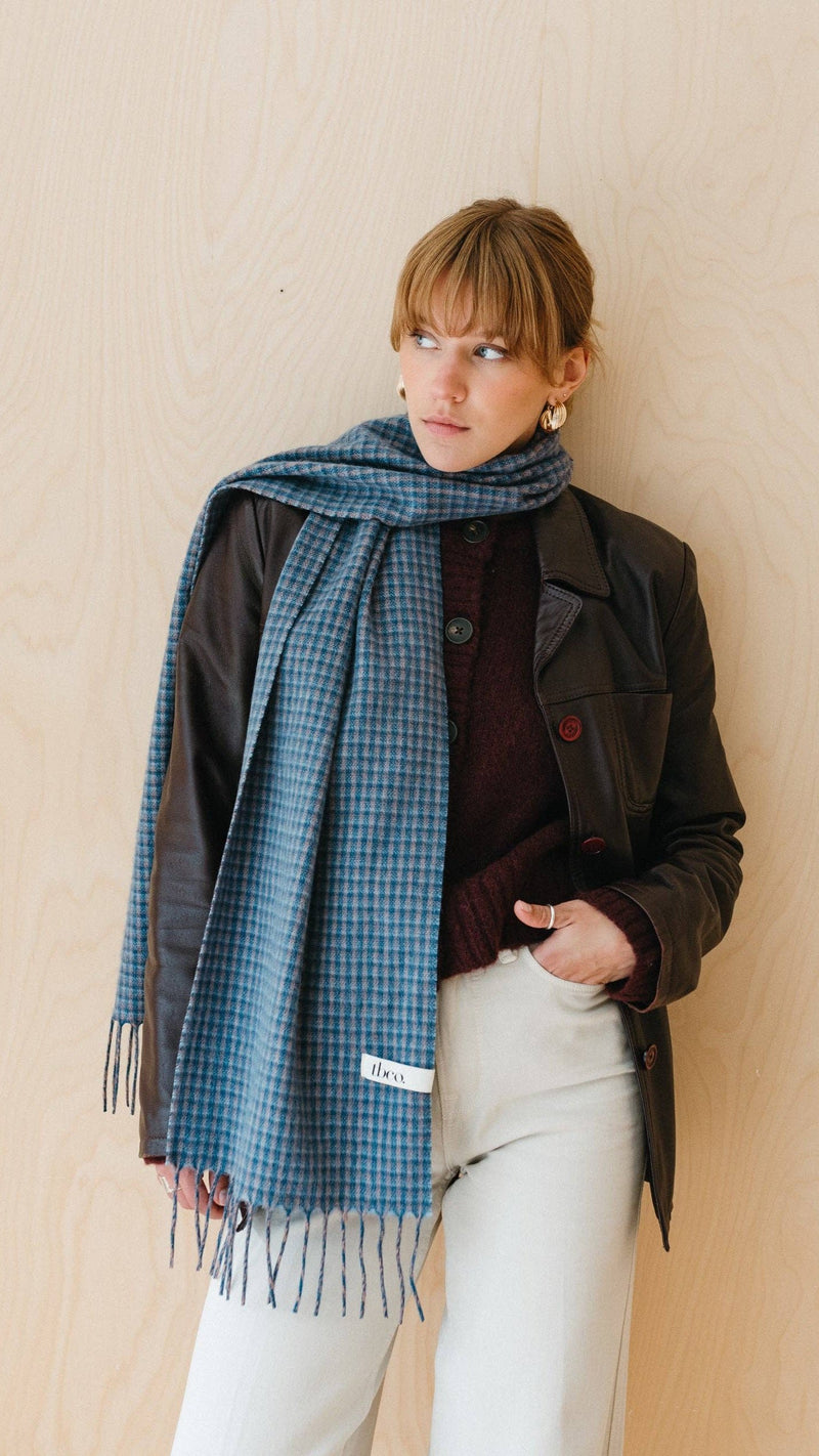 Lambswool Scarf in Blue Tweed Check by TBCo.