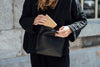 Rosie Roll Top Bag in Black Leather by Roake Studio