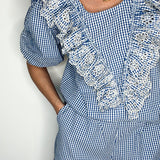 Peggy Broderie Cotton Short in Blue Gingham