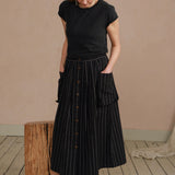 Ruth Stripe Midi Skirt in Black & White Stripe