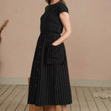 Ruth Stripe Midi Skirt in Black & White Stripe
