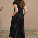 Ruth Stripe Midi Skirt in Black & White Stripe