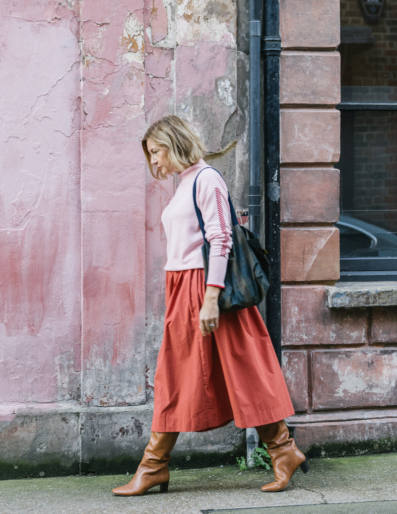 Pink & Red Check Sleeve Cashmere Mix Jumper by Mirla Beane