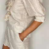 Millie Scalloped Cotton Short in Silver Stripe