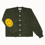 Smile Patch Cashmere Blend Cardigan in Khaki