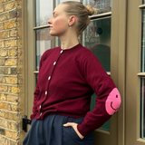 Smile Patch Cashmere Blend Cardigan in Burgundy