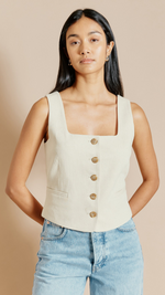 Linen Twill Button Waistcoat by Albaray