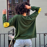 Smile Patch Cashmere Blend Sweater in Khaki