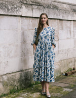 Felicity Dress Round Neck in Blue Rose Print by The Well Worn