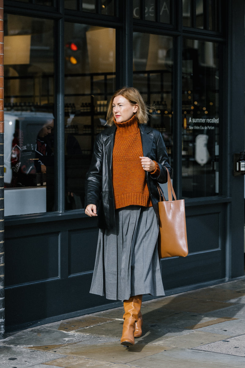 Grey Flannel Pleat Midi Skirt by Albaray