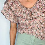 Lilly Frill Collared Cotton Top in Dusty Lilac Floral