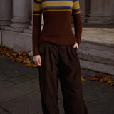 Cashmere Mix High Neck Jumper in Brown & Khaki Stripe