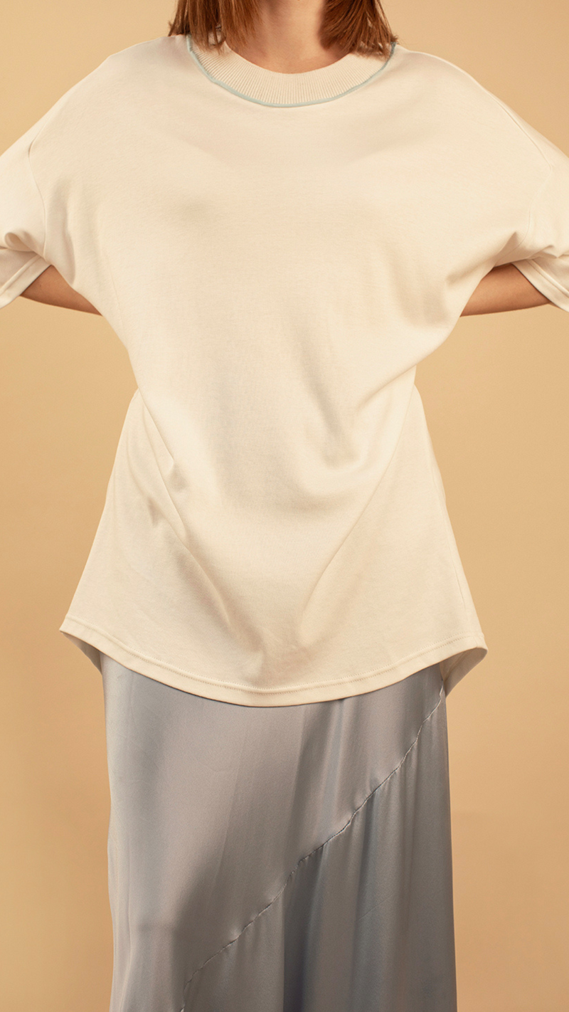 Aiko Organic Cotton T-Shirt with Blue Trim by Lora Gene