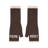 Feminist Fingerless Mittens in Cocoa & Linen