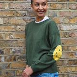 Smile Patch Cashmere Blend Sweater in Khaki