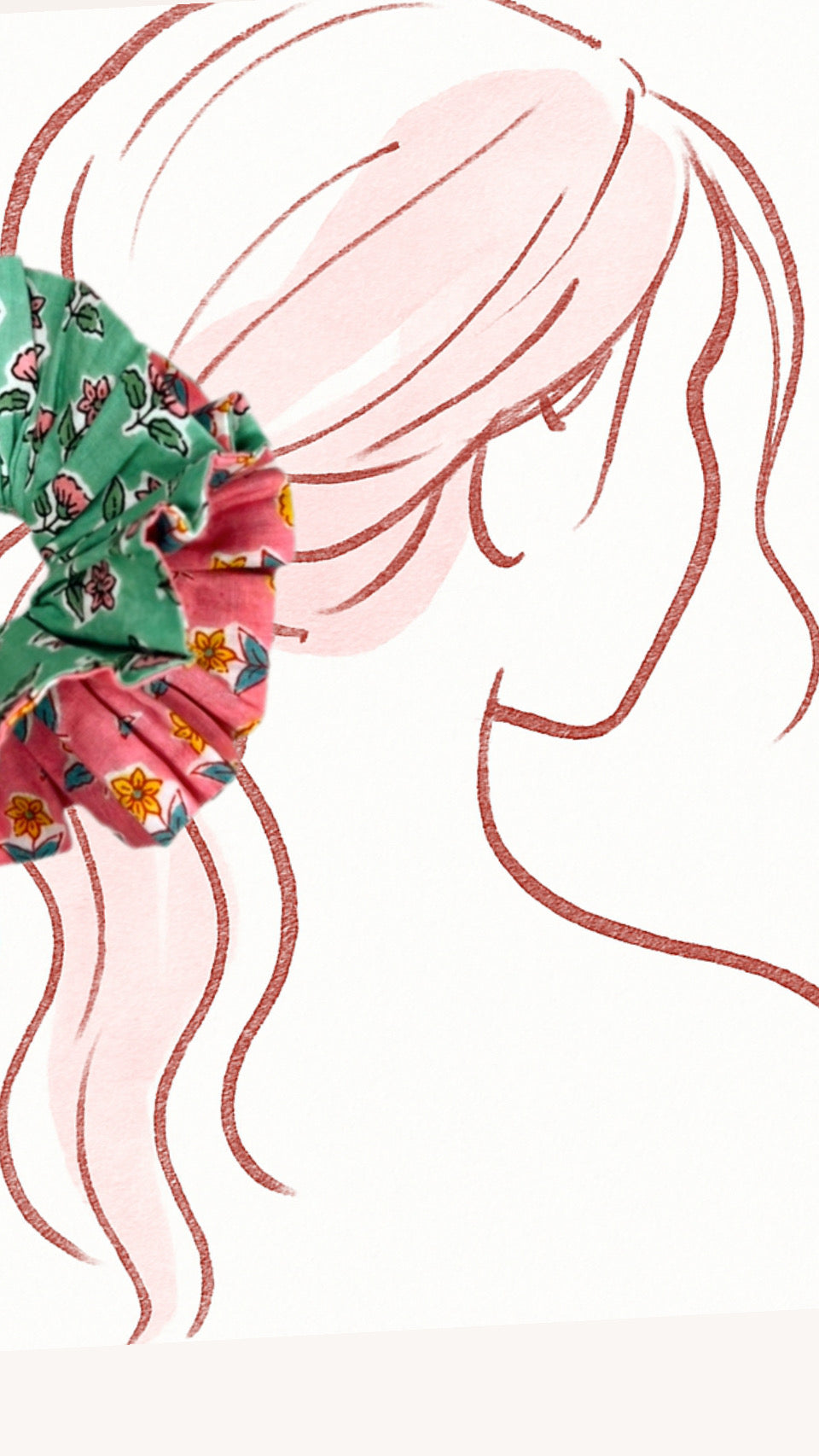 Soft oversized scrunchie in green with a delicate floral print, perfect for casual wear.