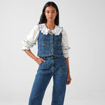 Phoebe Blouse in Ecru and Indigo Trim - seventy + mochi