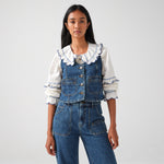 Phoebe Blouse in Ecru and Indigo Trim - seventy + mochi