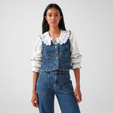 Phoebe Blouse in Ecru and Indigo Trim - seventy + mochi