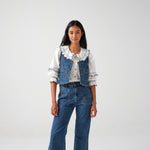 Phoebe Blouse in Ecru and Indigo Trim - seventy + mochi