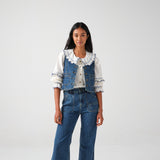 Phoebe Blouse in Ecru and Indigo Trim - seventy + mochi