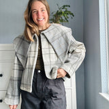 Ford Pointed Collar Jacket in Grey Check