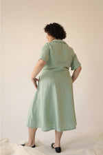 Aja's Linen long Dress with Belt in Mint Green/Black by Lora Gene