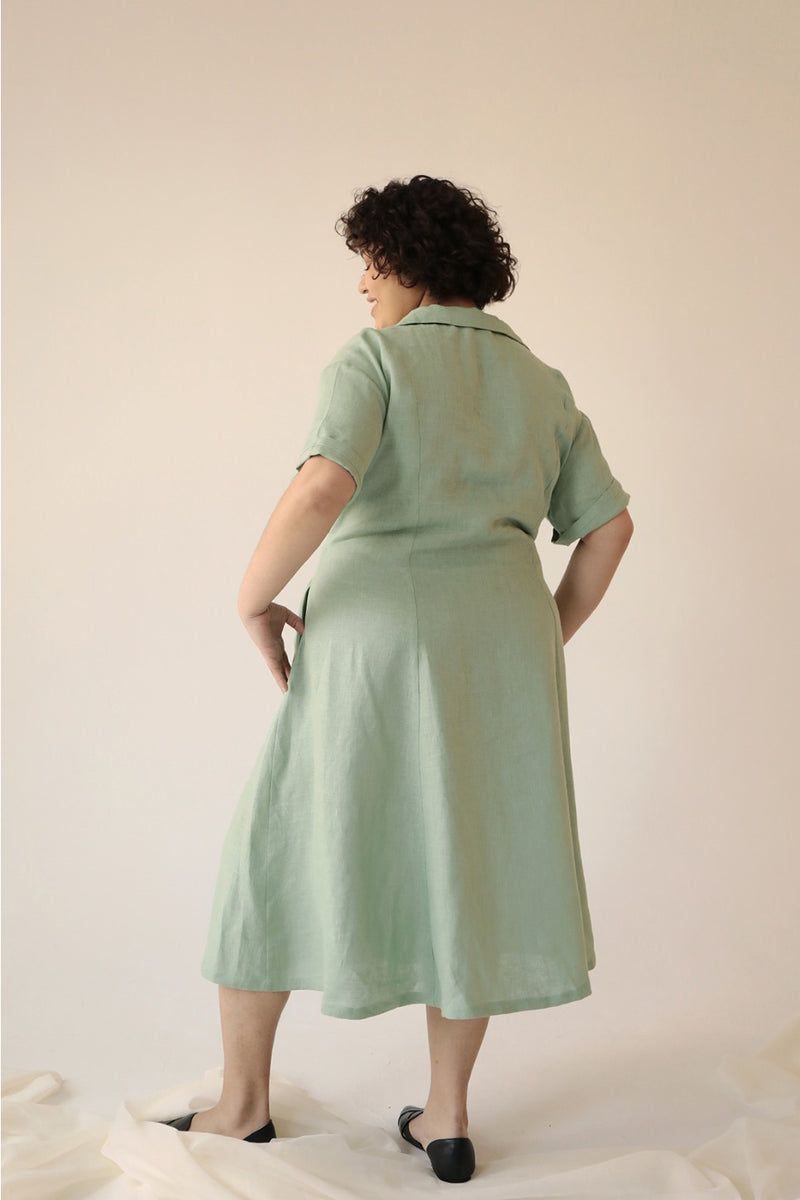 Aja's Linen Dress with Belt in Mint Green/Black by Lora Gene