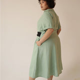 Aja's Linen Maxi Dress with Belt in Mint Green/Black by Lora Gene