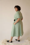 Aja's Linen long Dress with Belt in Mint Green/Black by Lora Gene