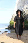 Aja's Linen long Dress with Belt in Black by Lora Gene