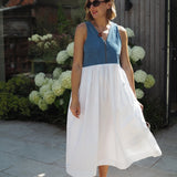 Florence Denim Dress With White Cotton Skirt
