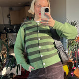Chunky Stripe Cashmere Blend Cardigan in Matcha Green