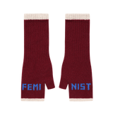 Feminist Fingerless Mittens in Claret & Klein