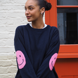 Smile Patch Cashmere Blend Sweater in Navy