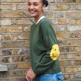 Smile Patch Cashmere Blend Sweater in Khaki