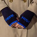 Feminist Fingerless Mittens in Navy & Klein