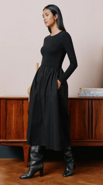 Long Sleeve Rib Woven Mix Dress by Albaray