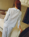 Claudine Linen Blouse in Baby Blue Stripe by Ma + Lin